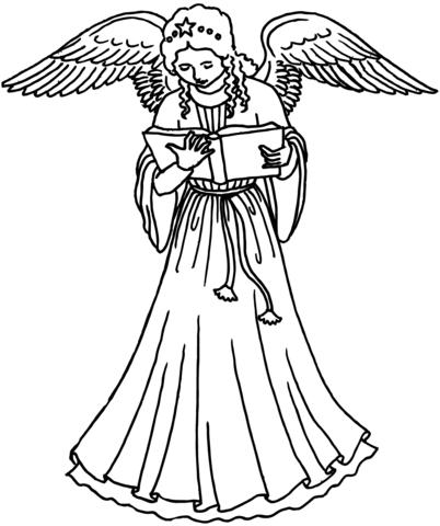 Angel With Book Coloring Page